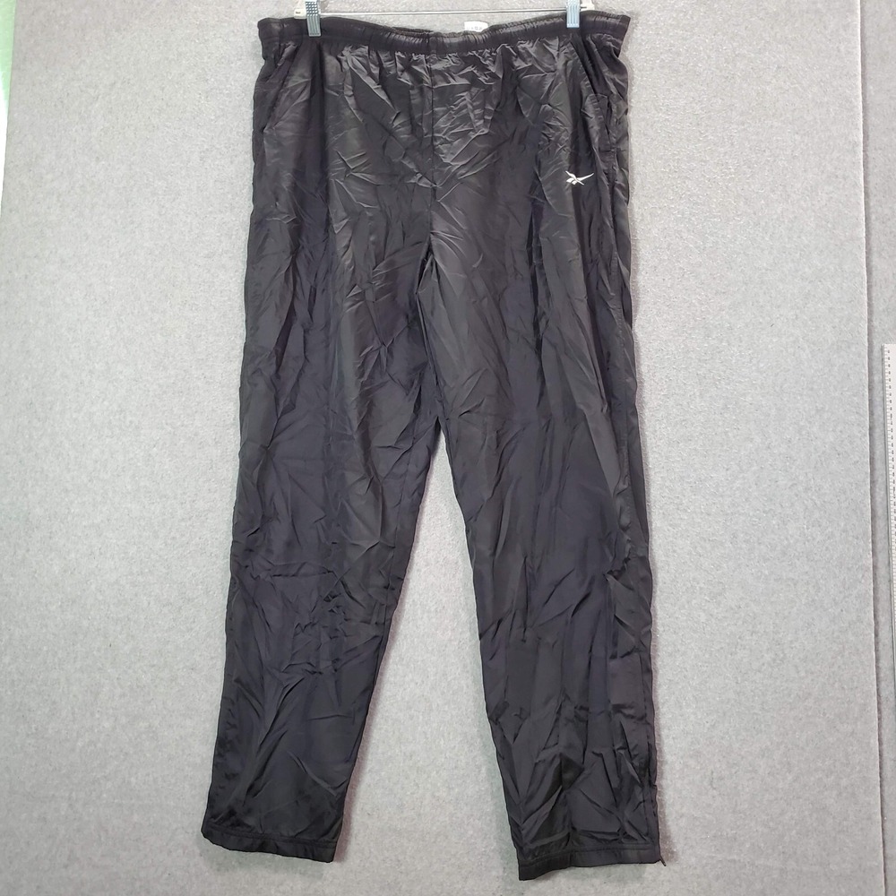 VINTAGE Reebok Men Activewear Pants XL Black Windbreaker Logo Embroidered READ